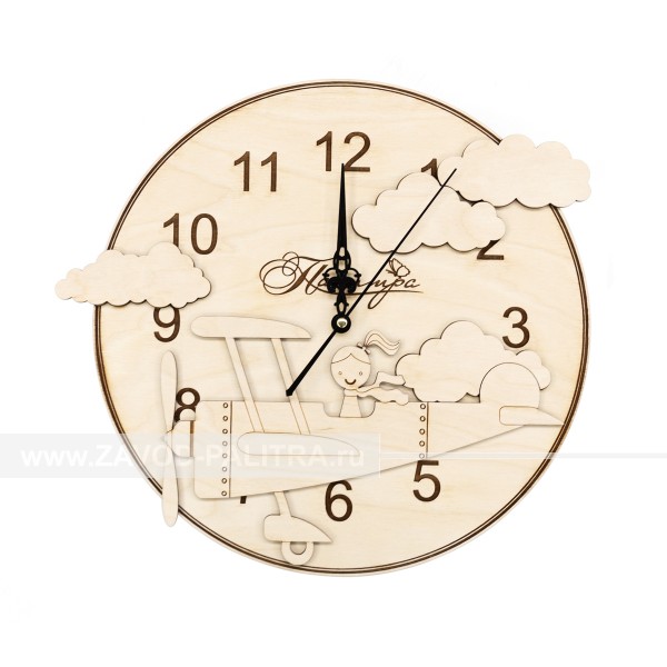 Купить часы деревянные детские для девочек Самолетик по цене 1000 руб. на zavod-palitra.ru