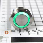 Кнопка антивандальная со степенью защиты ip65 из никелированной стали с зеленой подсветкой диаметр 19мм
