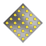 Плитка тактильная (конусы линейные, преодолимое препятствие) нержавеющая сталь AISI 304, 300х300х6 мм, желтые вставки